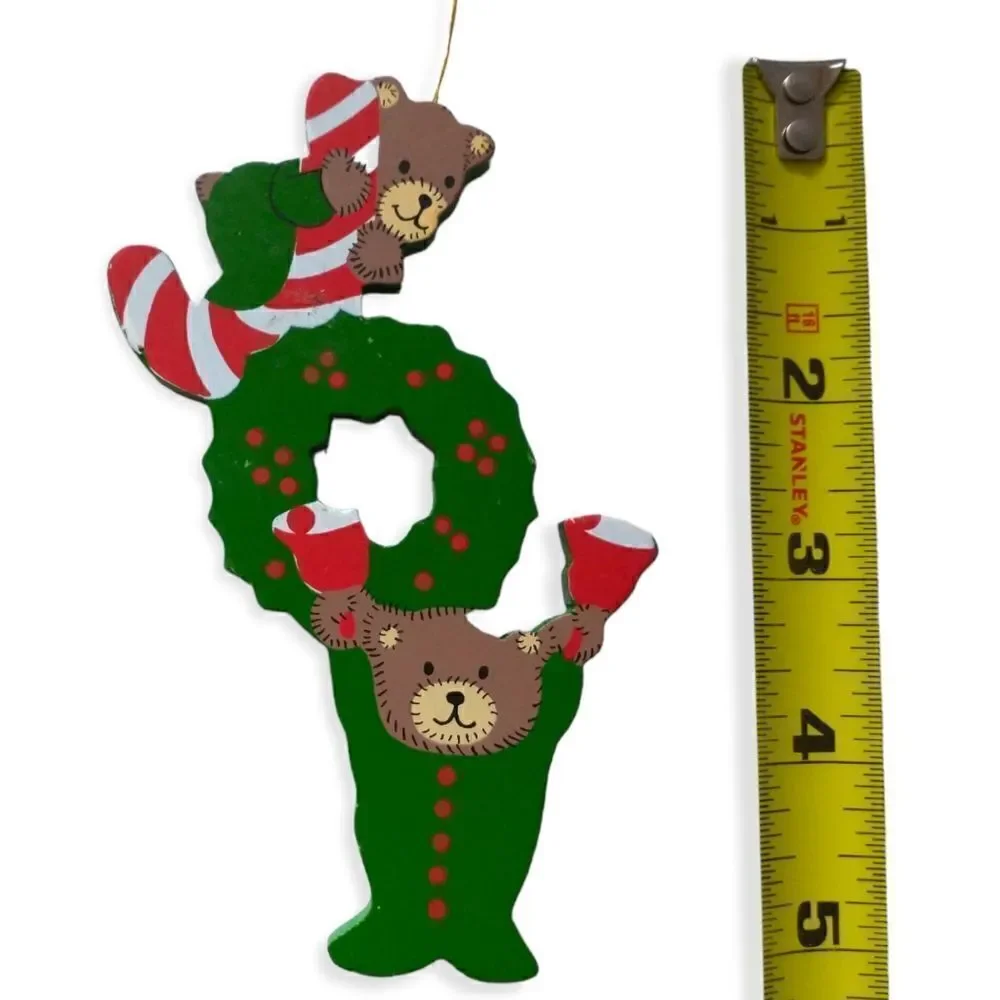 JOY Spell‎ Out Christmas Ornament Folk Art Primitive Die Cut Vintage Wood Bears